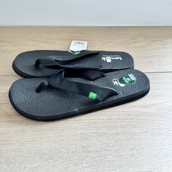 Sanuk Women's Yoga Mat Black Leather Upper Flip Flop Sandals Size 11 New - Picture 5 of 6